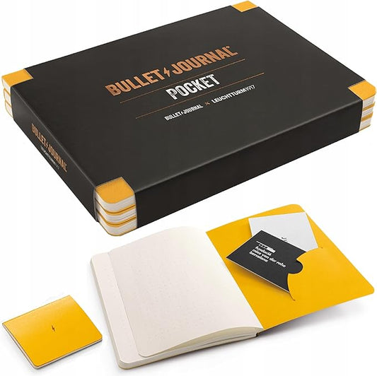 The Official Bullet Journal Pocket Edition - Compact Flexcover Design for Daily Journaling with 46 Folded A5 Pages - Pack of 3 (Yellow)