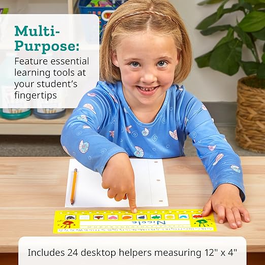 Really Good Stuff 24PK Zaner-Bloser Print Self-Adhesive Vinyl Desktop Reference Nameplate with Letters, Numbers, Colors-Traditional Manuscript Name Tags