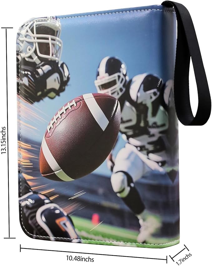 900 Pocket Card Binder – 9-Pocket Trading Card Album for Football, Game, Membership, Shopping Cards – Sports Design with Zipper & Wrist Strap