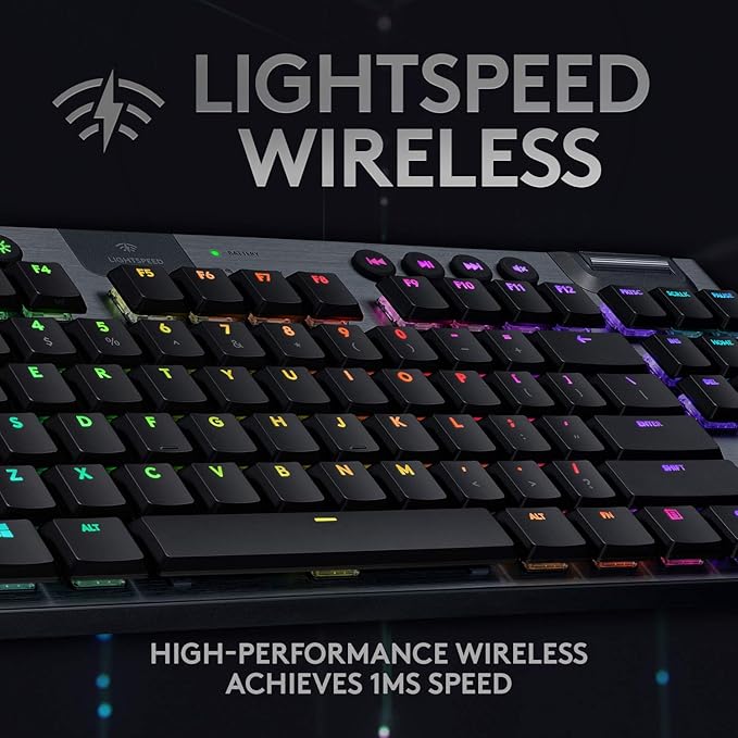 Logitech G915 TKL Tenkeyless Lightspeed Wireless RGB Mechanical Gaming Keyboard, Low Profile Switch Options, Lightsync RGB, Advanced Wireless and Bluetooth Support - Tactile,Black