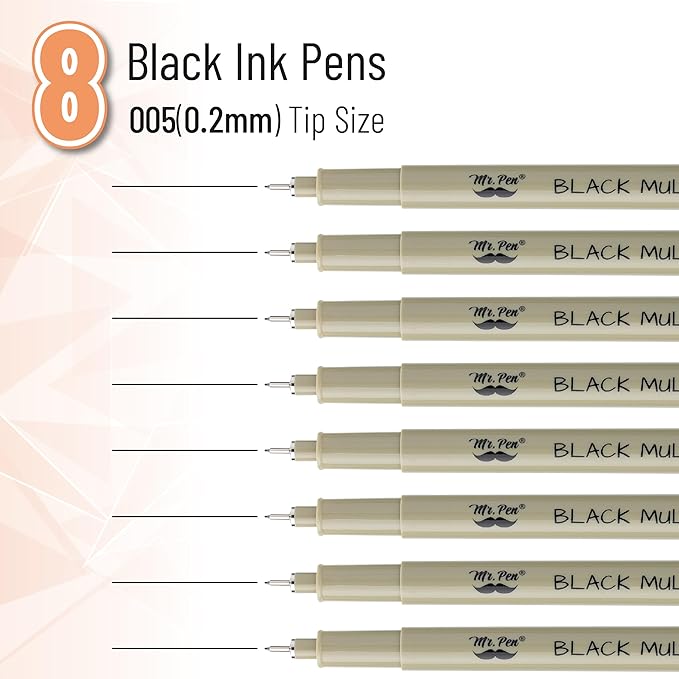 Mr. Pen - 0.2mm Micro Fine Point Pens, 8 Pack - Black Ink, Bible Journaling & Sketching