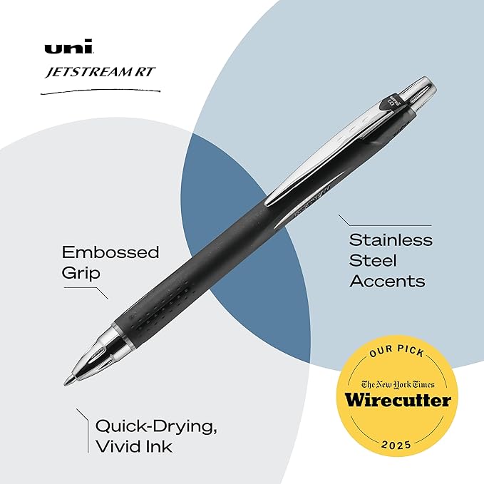 uni-ball Jetstream RT Ballpoint Pens, Bold Point (1.0mm), Black, 3 Count
