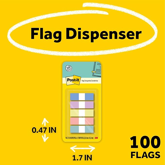Post-it Flags, .47 in x 1.7 in, 1 Pack, 100 Flags/Pack