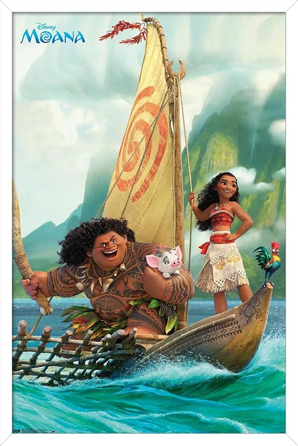 Disney Moana - Group Wall Poster, 34L" x 22.4W", White Framed Version