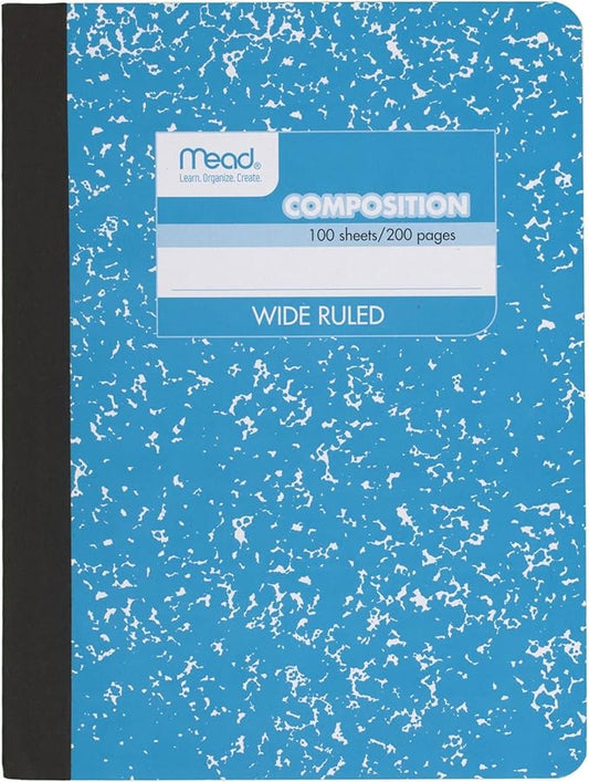 Mead Composition Notebook,Wide Ruled Paper,7-1/2" x 9-3/4",100 Sheets,Blue Marble (09918AY7),(Pack of 12)