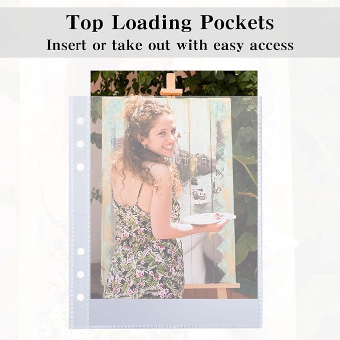 50 Pack 50 Pocket 5x7”Clear Page Protectors for A5 Binder 6 Ring Top Loading Paper Protector Sheets Binder Sleeves for Cards,Photocards,Postcards,Pictures,Stickers,and Cash Organizer(50)
