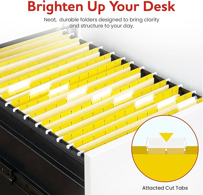 Yellow Hanging File Folders – 8 Pack, Letter Size File Organization Folders for Home, Office, School & Filing Cabinets