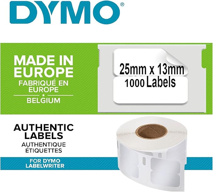 Dymo 13 mm x 25 mm LW Small Multi-Purpose Labels, Roll of 1000 Easy-Peel Labels, Self-Adhesive, for LabelWriter Label Makers, Authentic