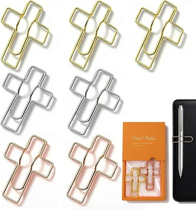 Large Metal Pen Clip 7-Pack – Heavy Duty Cross Pen Holder for Notebook, Journal & Planner, Strong Grip Pen Attachment, Gold Rose Gold Silver Set