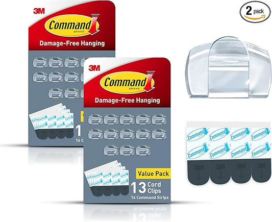 Command Round Cord Clips, Damage Free Hanging Cable, for Hanging Electrical Cables, 26 Clear Cord Clips and 32 Strips