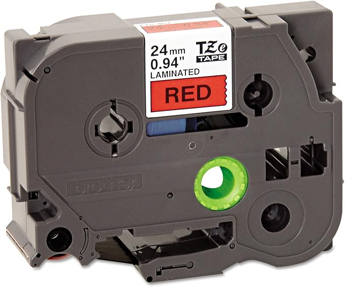Brother Black on Red Label Tape - 0.94quot; Width x 26.20 ft Length - 1 Each - Thermal Transfer - Red