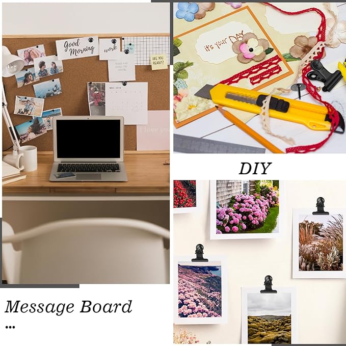 310 Pcs Push Pins Set, Black Thumb Tacks Decorative Push Pins for Cork Board with Push Pin Hook Pushpin Clip 5 Style Office Accessories for Cork Board Map Office (Black)