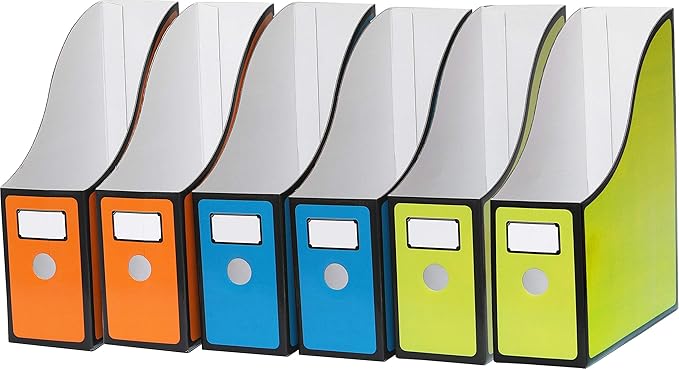 Simple Houseware 6-Pack Magazine File Holder Box, Foldable Cardboard Organizer with Label Slot, Multicolor