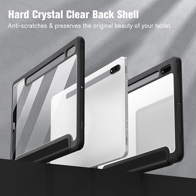 Fintie Hybrid Slim Case for Samsung Galaxy Tab S8/Tab S7 11 Inch (Model SM-X700/X706/T870/T875/T878) with S Pen Holder, Shockproof Cover with Clear Transparent Back Shell, Black