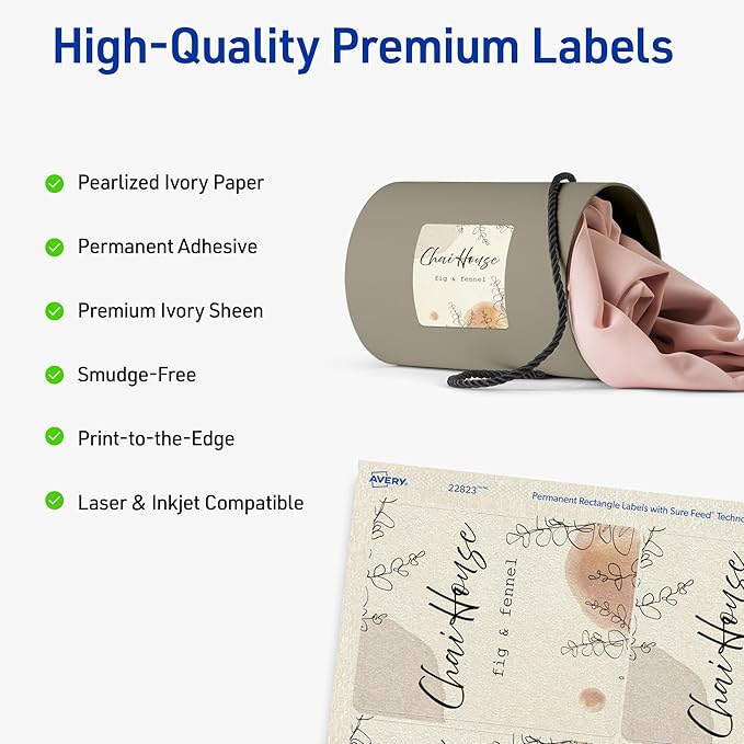 Avery Printable Rectangle Labels, 3" x 3.75", Pearlized Ivory, Laser & Inkjet Compatible, 48 Customizable Label Stickers, Great for Product Branding, Favors, Thank You Stickers, and More (22823)
