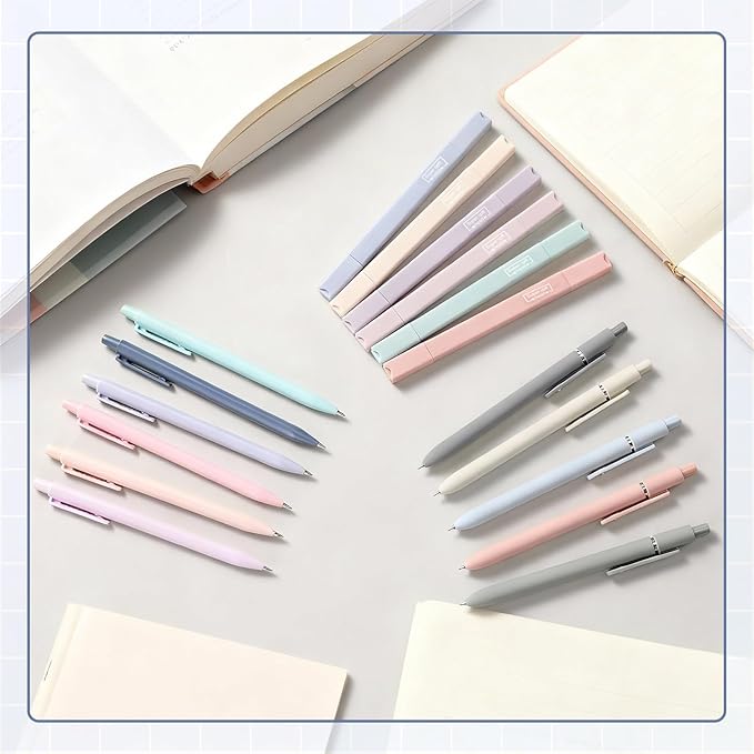 Gueevin 17 Pcs Aesthetic Highlighters Gel Pens and Mechanical Pencils Set Morandi Ink and Dual Tip Highlighters Smooth Writing Pens for Bible Journal Planner Office Supplies