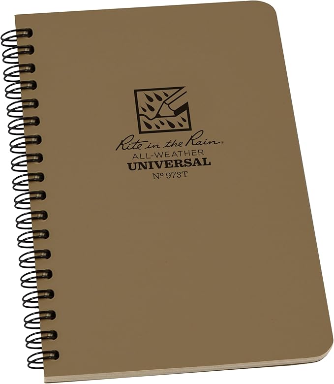 Rite in the Rain Weatherproof Side Spiral Notebook, 4.625" x 7", Tan Cover, Universal Pattern (No. 973T)