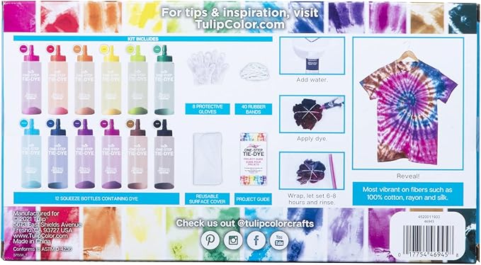 Tulip One-Step Tie-Dye Kit 12 Rainbow, Big 4oz Bottles Color Craze