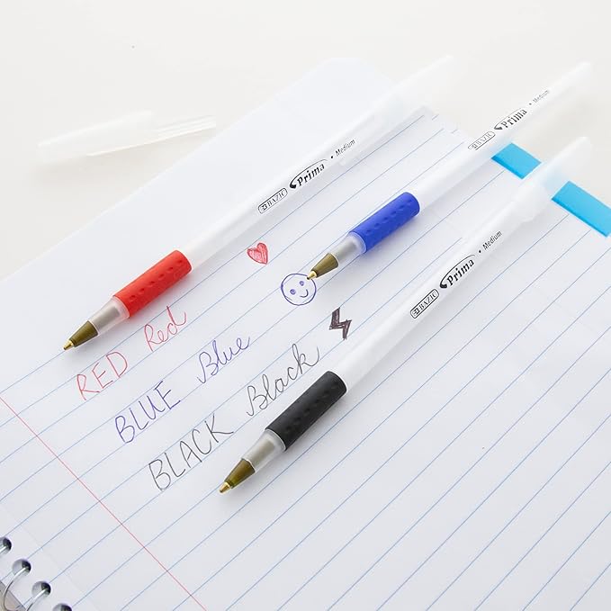 BAZIC 1738 Prima Assorted Color Stick Pen w/Cushion Grip (8/Pack)