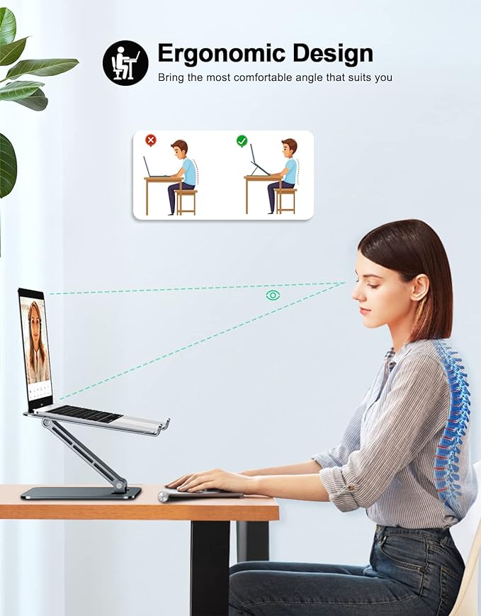 Foldable Laptop Stand, Height Adjustable Ergonomic Computer Stand for Desk, Aluminum Portable Laptop Riser Notebook Mount Compatible with MacBook Pro Air, HP, Dell 10-16" (Gray)