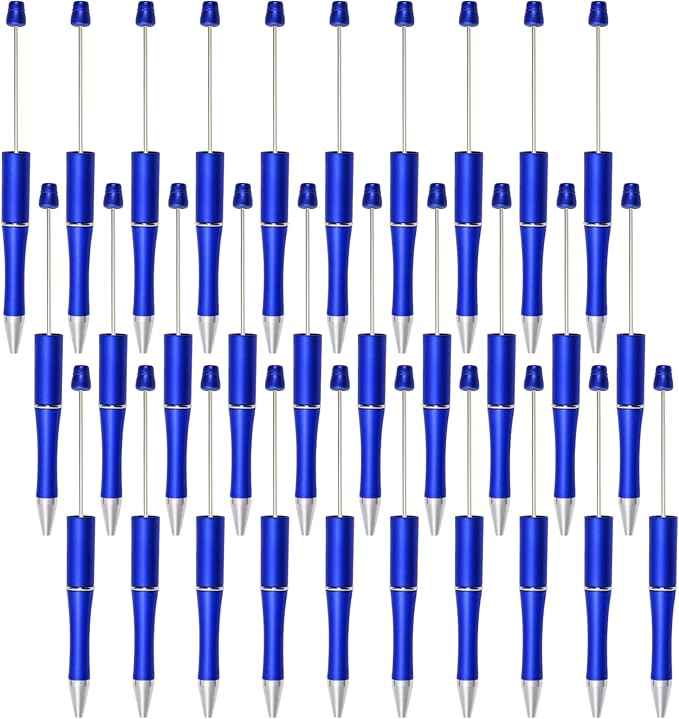 jiebor 30Pcs Blue Beadable Pens Plastic Bead Ballpoint DIY Cute Cool Pens Black Ink for Women Men Bridal Graduation Gift Office Supplies