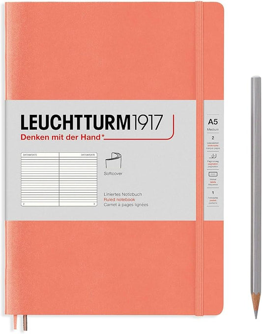 LEUCHTTURM1917 - Notebook Softcover Medium A5-123 Numbered Pages for Writing and Journaling (Ruled, Bellini)