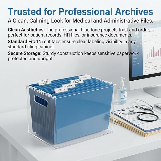 Blue Hanging File Folders,50 Packs Reinforced Hang Folders,Designed for Home and Office Color Coded File Organization, Letter Size