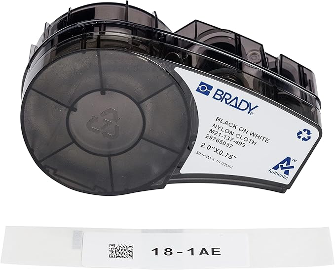 Brady Authentic (M21-137-499) Pre-Sized High-Adhesion Nylon Labels for Equipment, General ID, Lab, Wire/Cable, Black on White Material - Designed for M210, M210-LAB, M211 Printers, 0.75 in H x 2 in W