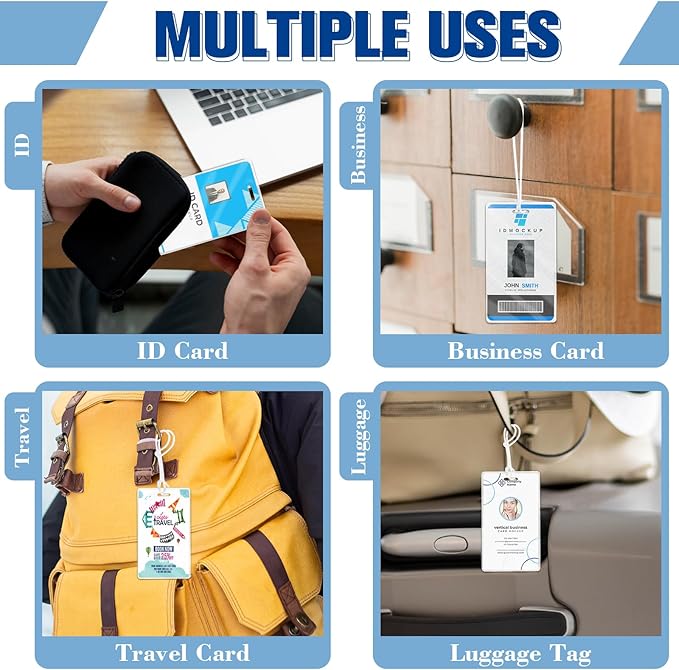 200 Pieces 10 Mil 2 1/2" x 4 1/4" Luggage Tag Laminating Pouches with Slot Hole Loops Thermal Lanyard Thermal Laminate Pouch Tags Kit Resealable for Work Permits Pass Cards Student ID Cards