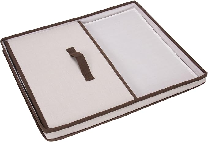 Household Essentials 515 Storage Box with Lid and Handle- Natural Beige Canvas with Brown Trim- Jumbo