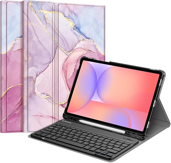 FINTIE Keyboard Case for Samsung Galaxy Tab S10 Lite/ S10 FE/ S9 FE 5G 10.9 Inch/Tab S9 11 Inch with S Pen Holder, Slim Stand Cover Detachable Wireless Bluetooth Keyboard, Dreamy Marble