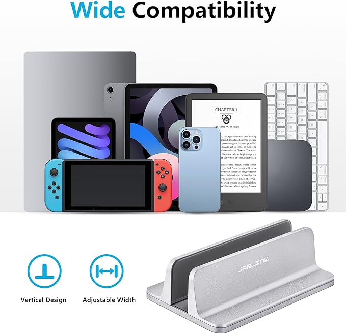 JARLINK Vertical Laptop Stand, Aluminum Laptop Holder Desktop Stand with Adjustable Dock Size (up to 17.3 inches) Compatible with All MacBook/Surface/Dell/Gaming Laptops (Silver) (Pack of 2)