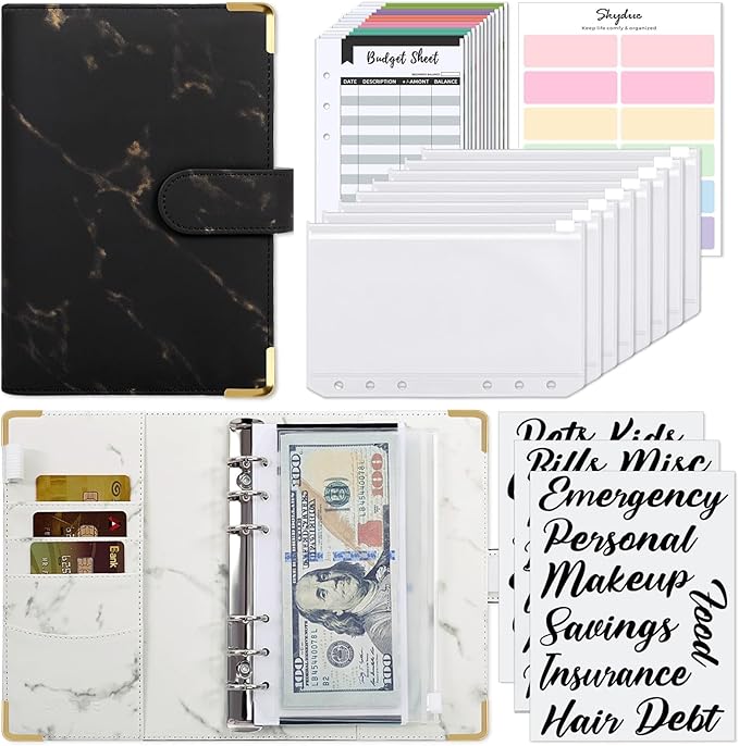 SKYDUE Budget Binder, Money Saving Binder with Zipper Envelopes, Cash Envelopes and Expense Budget Sheets for Budgeting (Mabble)