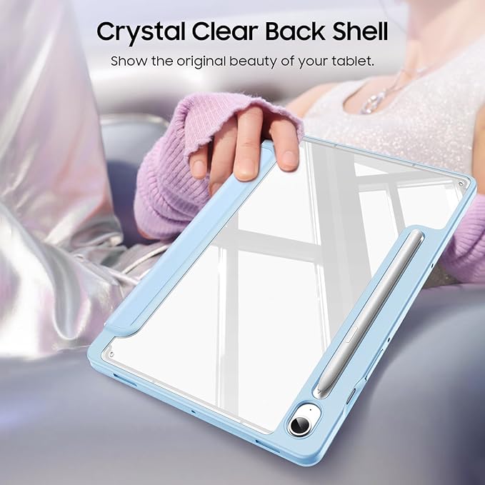 Fintie Hybrid Slim Case for Samsung Galaxy Tab S10 Lite/ S10 FE/ S9 FE 10.9 Inch/Tab S9 11 Inch with S Pen Holder, Shockproof Cover with Clear Transparent Back Shell, Auto Wake/Sleep, Blue