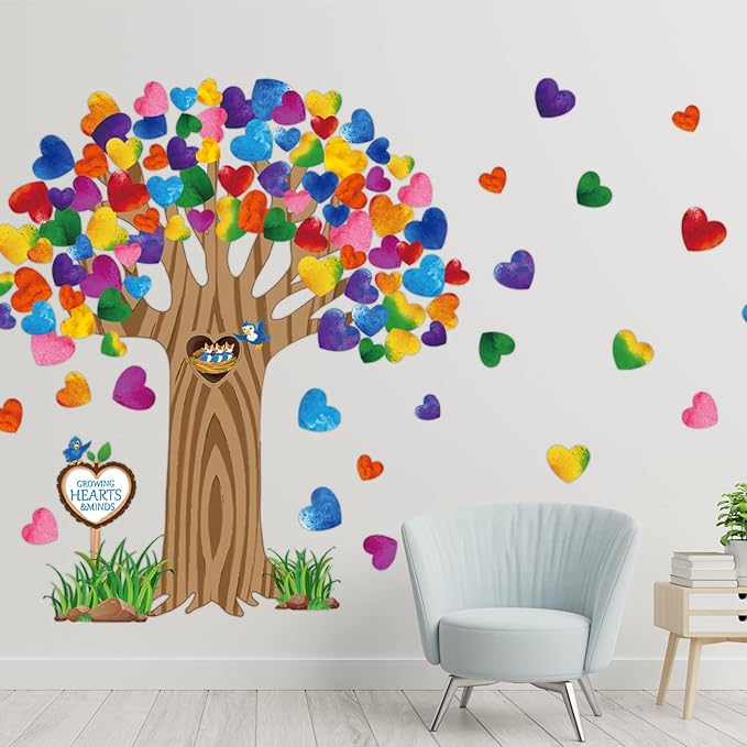 Pajean Classroom Tree Bulletin Board Set with Colorful Heart Cutouts Bulletin Board Classroom Decorations Gratitude Kindness Family Tree Wall Decor for Door Wall Chalkboards Decor