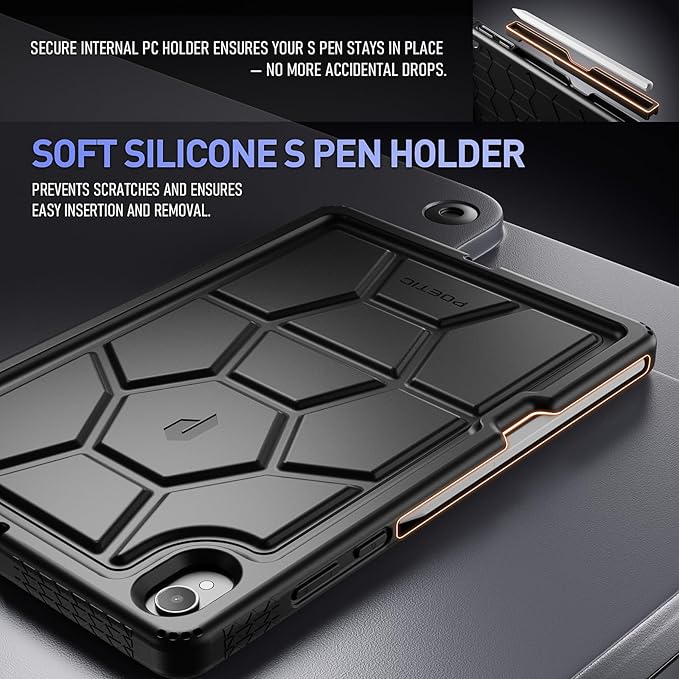 Poetic TurtleSkin Case for Samsung Galaxy Tab S11 (2025 Release) 11 inch Case with S Pen Holder, Heavy Duty Shockproof Kids Friendly Protective Silicone Cover, Black
