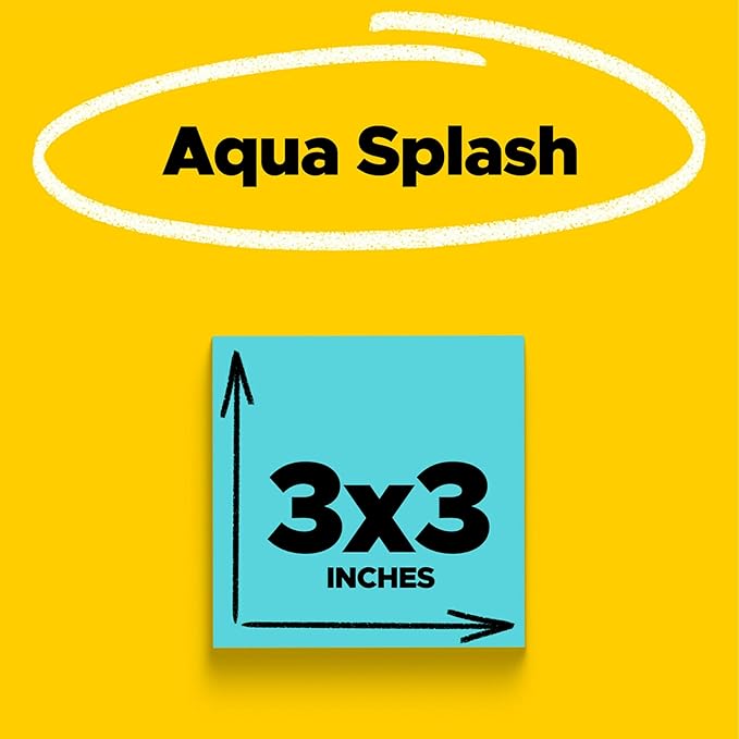Post-it Super Sticky Notes, 5 Sticky Note Pads, 3 x 3 in., Ideal for Organization in Your Dorm, Home or Office, Single Color Packs Collection, Aqua