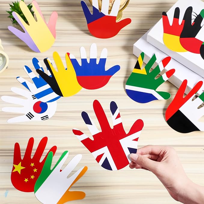 36 Pcs Around The World Bulletin Board Set Flags of The World Multicultural Hands Cut Out Decorations International Country Flags History Classroom Decor Diversity Back to School Wall Door
