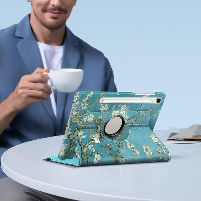 Fintie Rotating Case for Samsung Galaxy Tab S10 Lite/ S10 FE/ S9 FE 5G 10.9 Inch/Tab S9 11 Inch with S Pen Holder, 360 Degree Swiveling Stand Cover Auto Sleep/Wake, Blossom