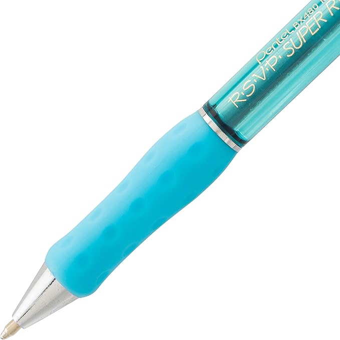 Pentel RSVP Super RT Ballpoint Pen, (1.0mm) Medium Line, Sky Blue Ink, Pack of 2 (BX480BP2S)