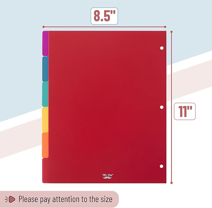 Mr. Pen Binder Dividers, 2 Sets of 6 Tab Dividers (12 Total), Plastic for 3 Ring Binder