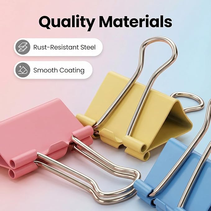 180 Pcs Binder Clips Assorted Sizes, Colored Binder Paper Clips Office Clips Office Supplies, 4 Sizes Cute Binder Clips Large Medium Small Paper Clips Paper Clamps for Home School Business (Colored)