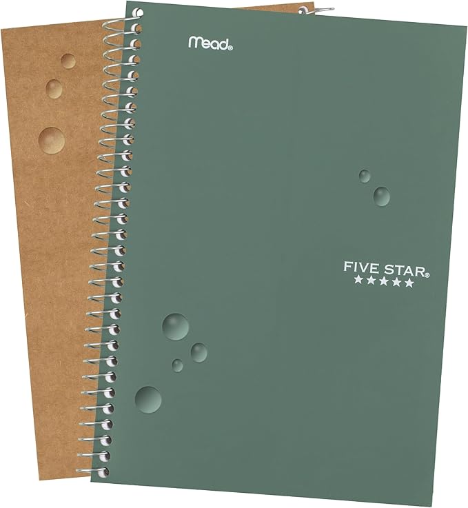 Five Star Spiral Notebook, 2 Subject, College Ruled Paper, 6" x 9-1/2", 80 Sheets, Fights Ink Bleed, Water Resistant Cover, Seaglass Green (840029CH1-ECM)