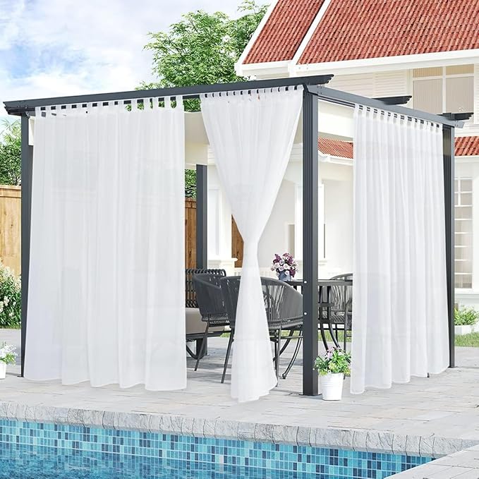NICETOWN 2 Panels Sheer Outdoor Curtains Extra Wide for Patio Waterproof, Tab Top Indoor Outdoor Voile Sheer Drapes Airy with Light Filtering for Sliding Glass Door, W100 x L96, White