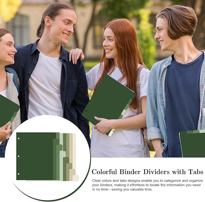 Whaline 16 Pcs/ 2 Set Sage Green 3 Ring Binder Dividers Colorful Index Dividers Plastic Page Folder Divider Sheets Protectors for Notebook Home Office Classroom Supplies