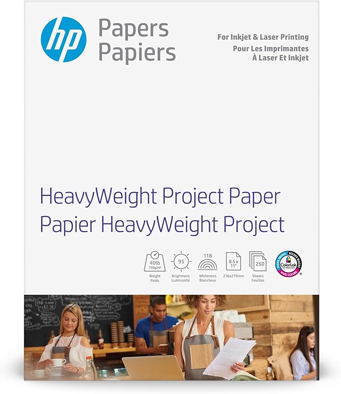 HP HeavyWeight Project Paper, Matte, 8.5x11 in, 40 lb, 250 sheets, works with inkjet, PageWide, laser printers (Z4R14A)