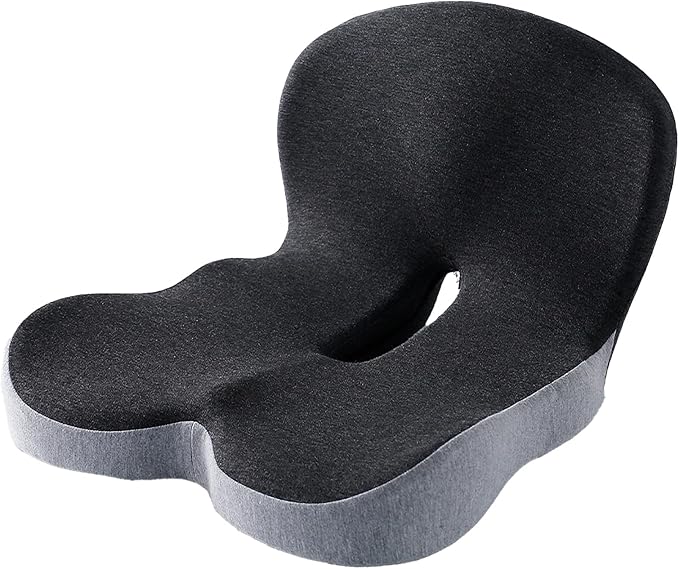 Memory Foam L-Shaped Integrated Seat Cushion for Office Chair, Truck&Car Ergonomic Driver Seat Cushion for Back, Lower Back & Tailbone Support for Truck Driver&Long Driving (Black&Grey)