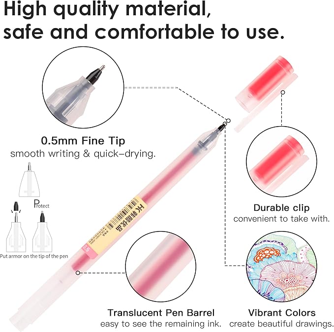 Fine Tip Colored Gel Pens, 28-Count 0.5mm Fine Point Pen, Smooth Writing Pens No Bleed Through, Ballpoint Planner Pen for Bible Journaling, Adult Coloring, Note Taking, Office School Supplies