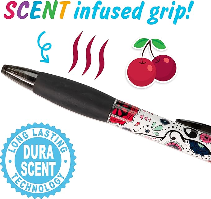 Sugar Skull Smens (2 Pack) - Scented Pens, Black Ink, Medium Point - 8 Count