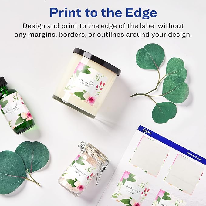 Avery Glossy White Square Labels, Sure Feed Technology, 2-1/8" x 2-1/8", 120 Glossy White Labels, Print-to-The-Edge, Permanent Adhesive, Laser/Inkjet Printable